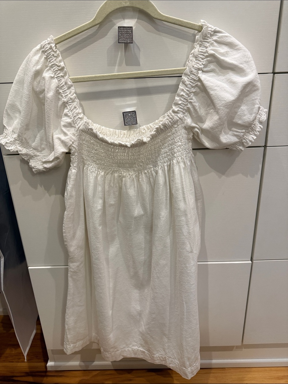 Faherty White Smocked Top with Textured Ruched Detail